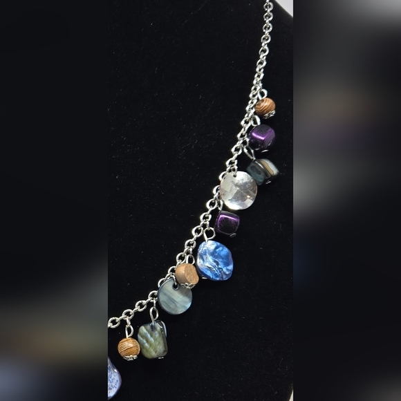 Beautiful Womens Dangle Necklace-Matching Earrings Silver Tone Adjustable Chain - Picture 6 of 13